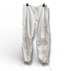 Y2K White Parachute Cargo Pants Drawstring Wide Leg Streetwear M